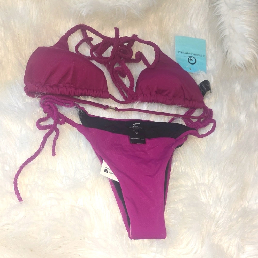 PLUMERIA SWIMWEAR Women's Burgundy Prune Bikini Set M AND S
